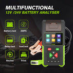 BT500 Multi-Function 12V/24V Battery Analyzer – Automotive Tester with Cranking, Charging, Load, Relay, Leakage Detection, Printer & 20-2000 CCA Diagnostics